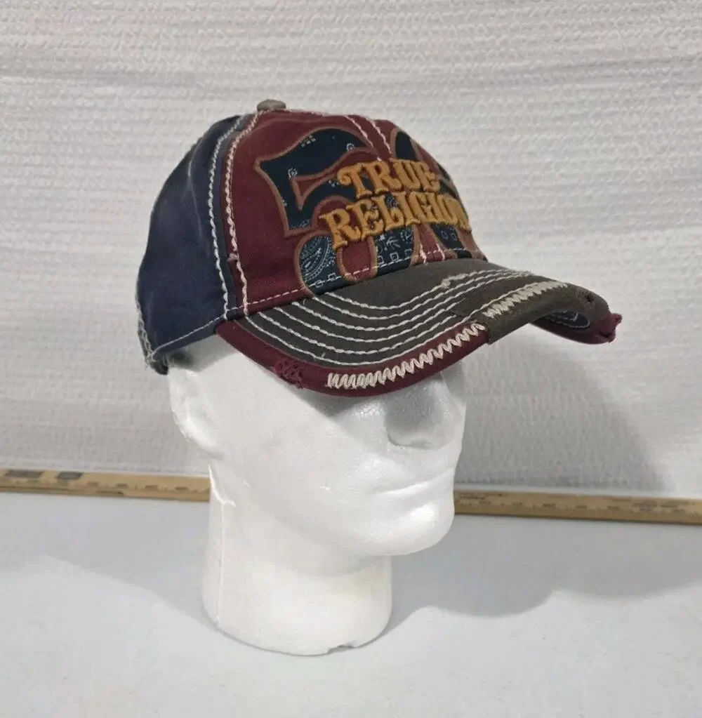 True Religion Bandana 56 Buddha Distressed Embroidered Baseball Hat Cap